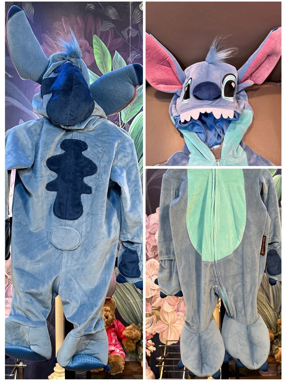 Disney Stitch 0-6M Blue Hooded Footed Onesie Costume Pajama Character Zip Unisex